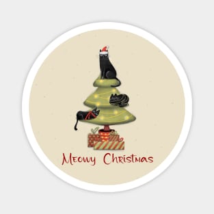 Merry Christmas - Black cats with Santa hat. Magnet